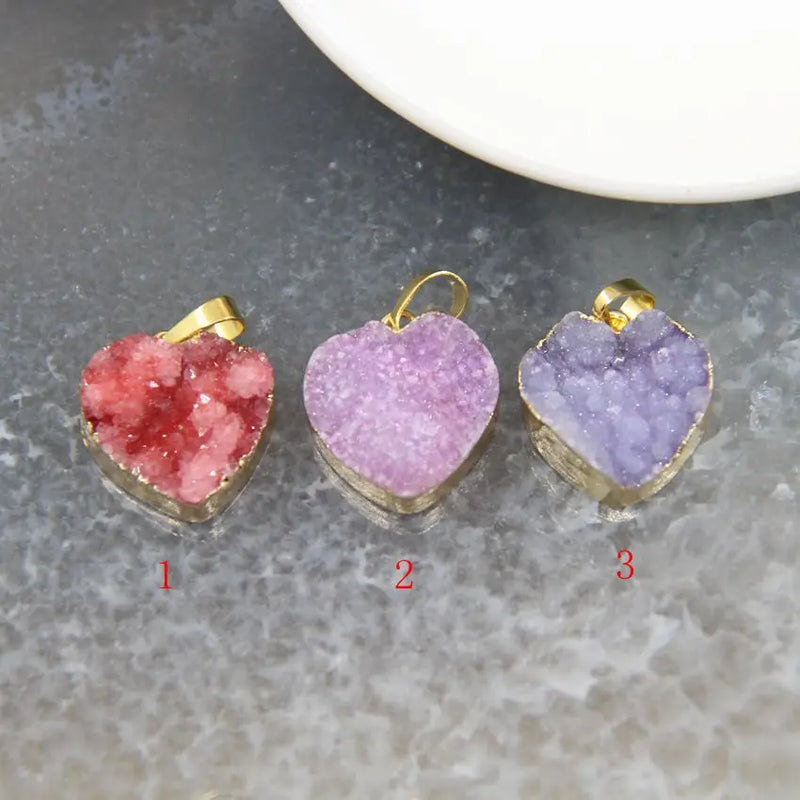 Love Heart Natural Geode Agate Pendant, Druzy Quartz Necklace DIY