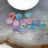 Love Heart Natural Geode Agate Pendant, Druzy Quartz Necklace DIY