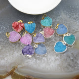 Love Heart Natural Geode Agate Pendant, Druzy Quartz Necklace DIY