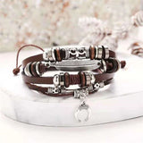 Men's Retro Punk Leather Woven Bracelet Multilayer Wrap Jewelry