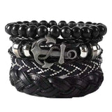 Men's Leather Woven Bracelet Vintage Anchor Multilayer Wide Wrap
