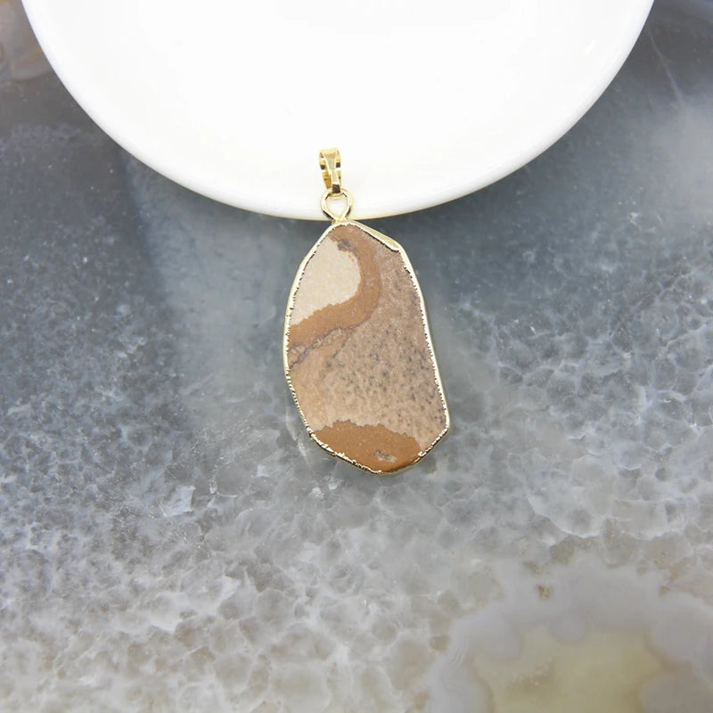 Natural Amazonite Picture Stone Slice Pendant Quartz Slab Necklace