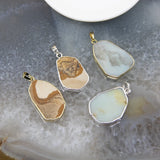 Natural Amazonite Picture Stone Slice Pendant Quartz Slab Necklace