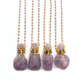 Natural Amethyst Perfume Bottle Necklace Fragrance DIY Jewelry