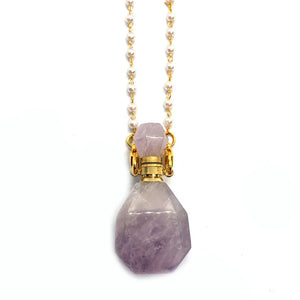 Natural Amethyst Perfume Bottle Necklace Fragrance DIY Jewelry