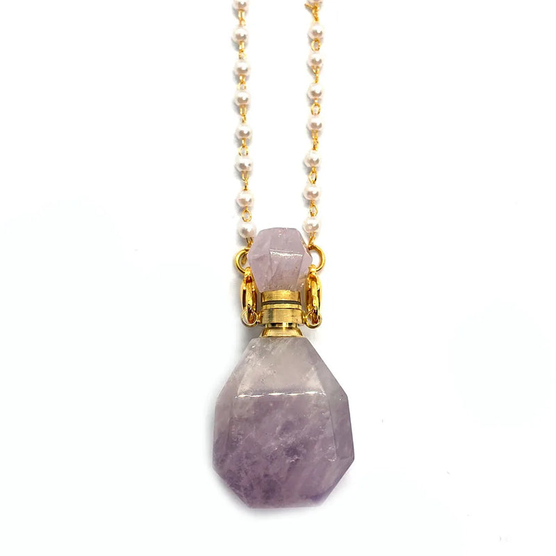 Natural Amethyst Perfume Bottle Necklace Fragrance DIY Jewelry