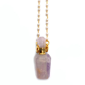 Natural Amethyst Perfume Bottle Necklace Fragrance DIY Jewelry