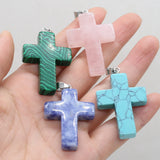 Rose Quartz Malachite Stone Cross Pendant 28x45mm