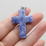 Rose Quartz Malachite Stone Cross Pendant 28x45mm