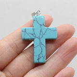 Rose Quartz Malachite Stone Cross Pendant 28x45mm