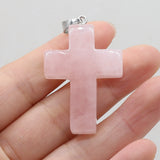 Rose Quartz Malachite Stone Cross Pendant 28x45mm