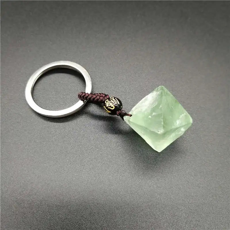 Natural Fluorite Octahedron Stone Keychain for Jewelry Making