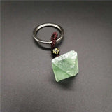 Natural Fluorite Octahedron Stone Keychain for Jewelry Making