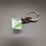 Natural Fluorite Octahedron Stone Keychain for Jewelry Making