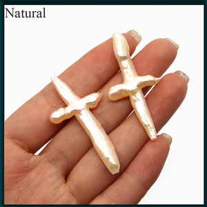 Natural Freshwater Baroque Pearl Cross Charm Pendant