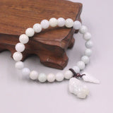 Natural Jade Bead Bracelet 8mm Lucky Leaf Pixiu Charms 16-17cm
