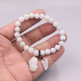 Natural Jade Bead Bracelet 8mm Lucky Leaf Pixiu Charms 16-17cm