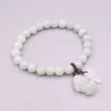 Natural Jade Bead Bracelet 8mm Lucky Leaf Pixiu Charms 16-17cm