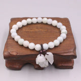Natural Jade Bead Bracelet 8mm Lucky Leaf Pixiu Charms 16-17cm