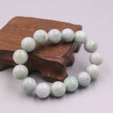 Natural Jade Beaded Bracelet Light Green Beads 13mm Lucky Bracelet