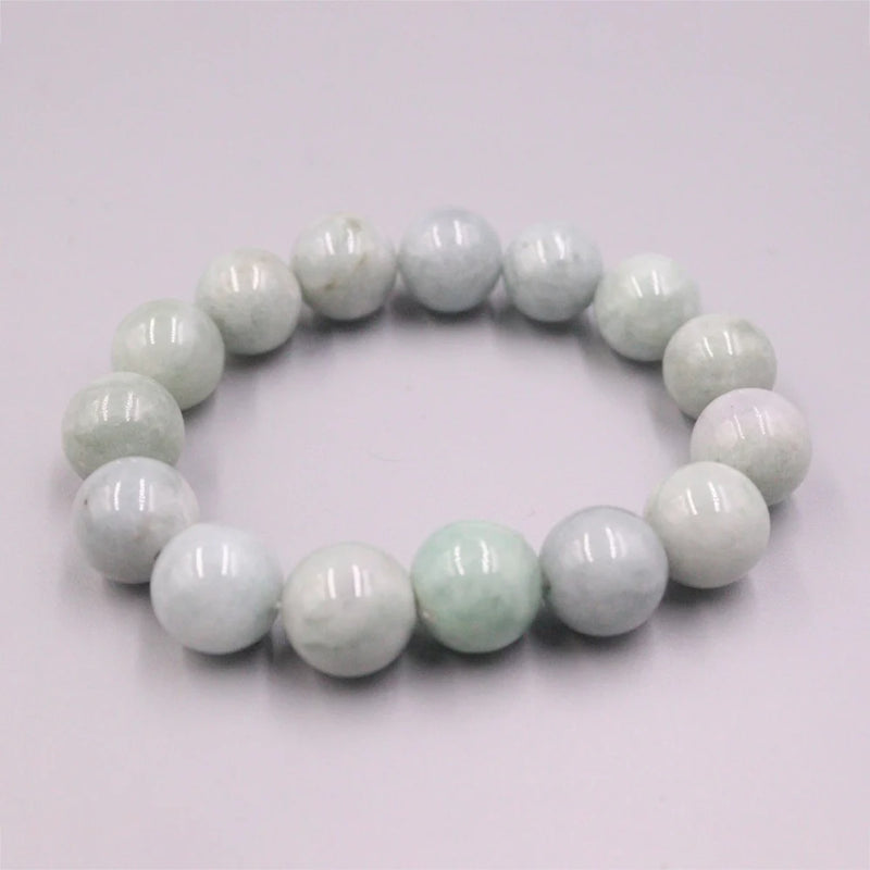 Natural Jade Beaded Bracelet Light Green Beads 13mm Lucky Bracelet