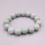 Natural Jade Beaded Bracelet Light Green Beads 13mm Lucky Bracelet