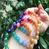 Rainbow Agates Beaded Bracelet Colorful Crystal Strand Candy Bracelet for Women