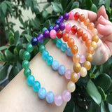 Rainbow Agates Beaded Bracelet Colorful Crystal Strand Candy Bracelet for Women