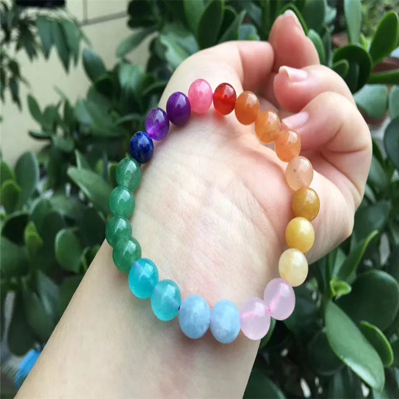 Rainbow Agates Beaded Bracelet Colorful Crystal Strand Candy Bracelet for Women