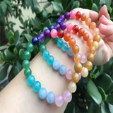 Rainbow Agates Beaded Bracelet Colorful Crystal Strand Candy Bracelet for Women