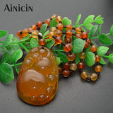 Red Agate Chalcedony Carved Pendant Necklace 24'' Beaded Chain Ethnic Jewelry
