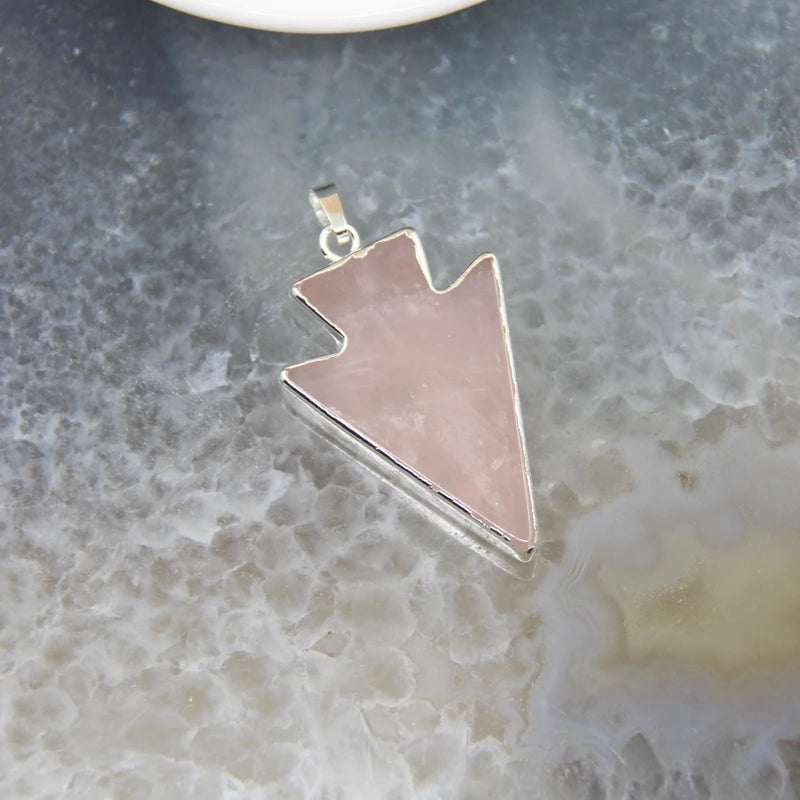 Natural Rose Quartzs Arrow Slice Pendant Pink Crystal Arrow Necklace