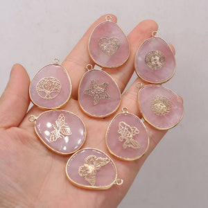 Rose Quartz Stone Pendant for Jewelry Making 26x35mm