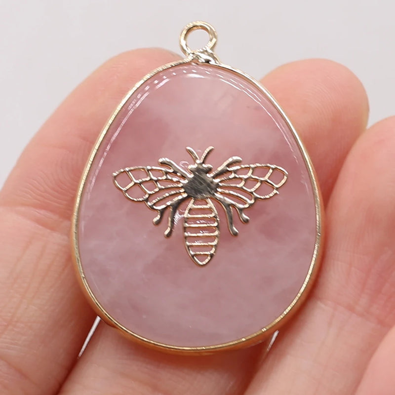 Rose Quartz Stone Pendant for Jewelry Making 26x35mm