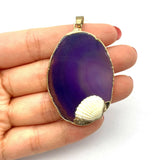 Natural Stone Agate Pendant Oval Plating Charm