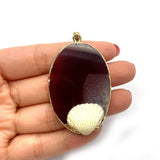 Natural Stone Agate Pendant Oval Plating Charm