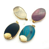 Natural Stone Agate Pendant Oval Plating Charm