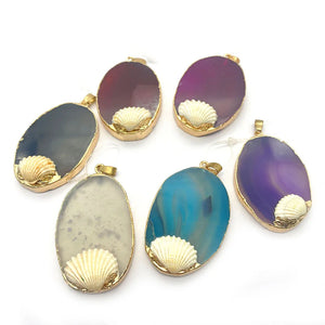Natural Stone Agate Pendant Oval Plating Charm