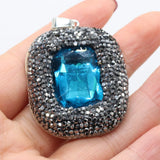 Natural Stone Crystal Charm Square Mix Pendant for Necklace Earring DIY 35x45mm