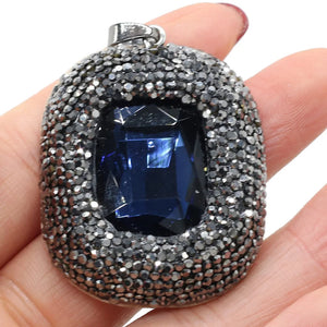 Natural Stone Crystal Charm Square Mix Pendant for Necklace Earring DIY 35x45mm