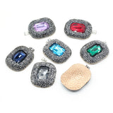 Natural Stone Crystal Charm Square Mix Pendant for Necklace Earring DIY 35x45mm
