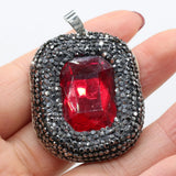 Natural Stone Crystal Charm Square Mix Pendant for Necklace Earring DIY 35x45mm