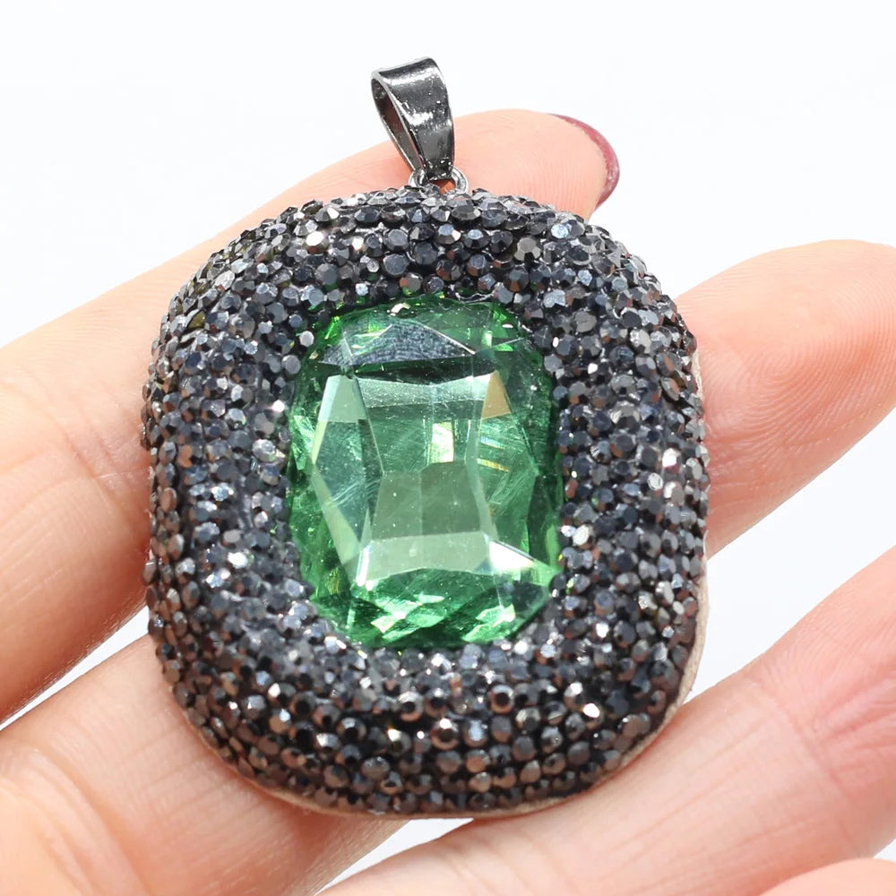 Natural Stone Crystal Charm Square Mix Pendant for Necklace Earring DIY 35x45mm