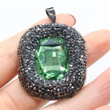 Natural Stone Crystal Charm Square Mix Pendant for Necklace Earring DIY 35x45mm