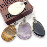 Natural Stone Tiger Eye Drop Oval Amethyst Pendant Charm
