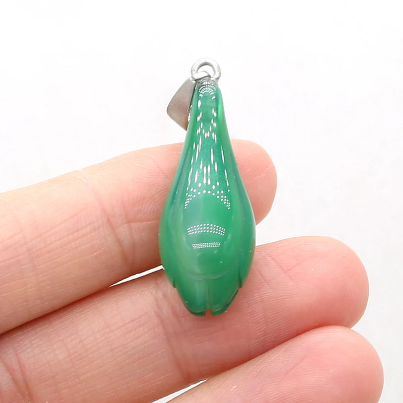 Natural Stone Green Agates Charms Pendants for Necklace 12x33mm