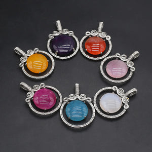 Natural Stone Hand woven Round Charm Pendant Necklace Jewelry Making 35x48mm