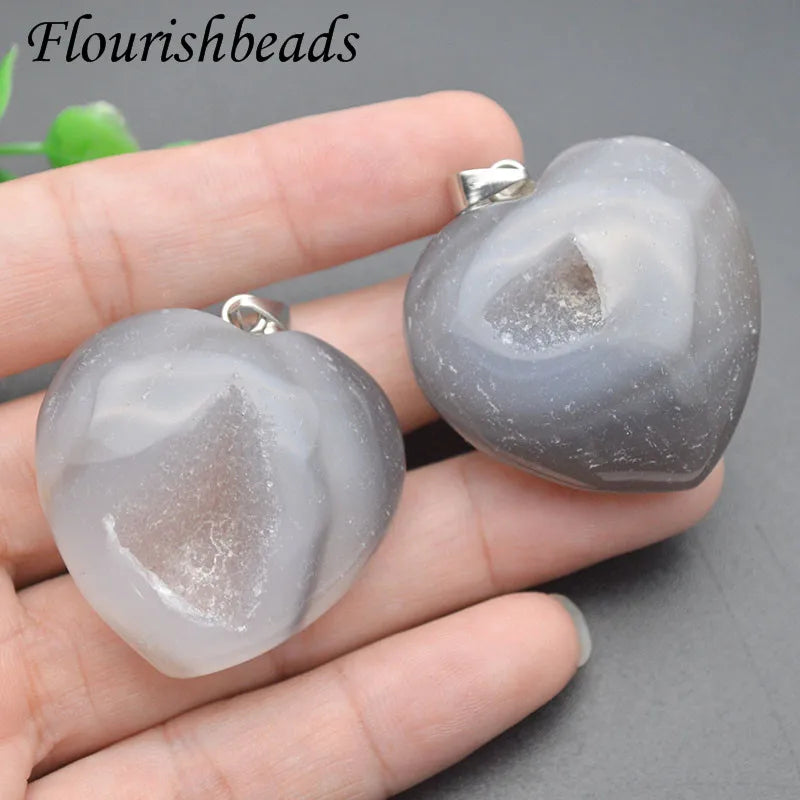 Natural Stone Gray Darzy Agate Heart Pendant for DIY Women Necklace