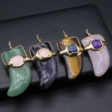 Natural Stone Pendant Moon Star Butterfly Key Lock Healing Crystals Stone Charms
