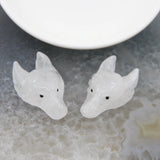 Natural Crystal Quartz Wolf Head Pendant Reiki Animal Figurine Necklace DIY